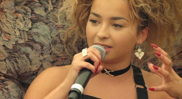 Ella Eyre in the Guardian Literary Institute tent at Camp Bestival 2015